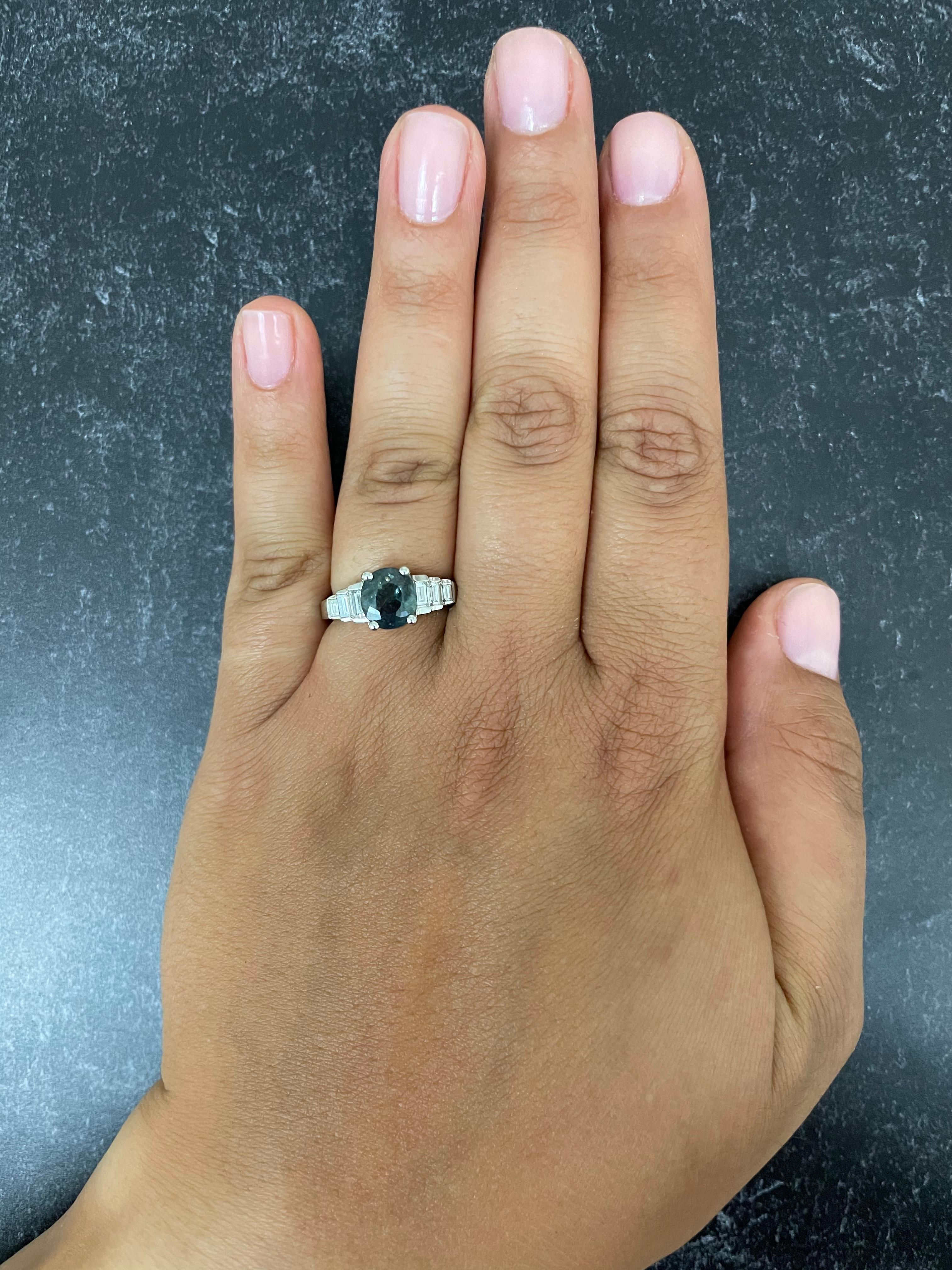 AIG Certified Alexandrite Pear Shape Natural Color Change Baguette Diamond Ring In New Condition For Sale In GREAT NECK, NY