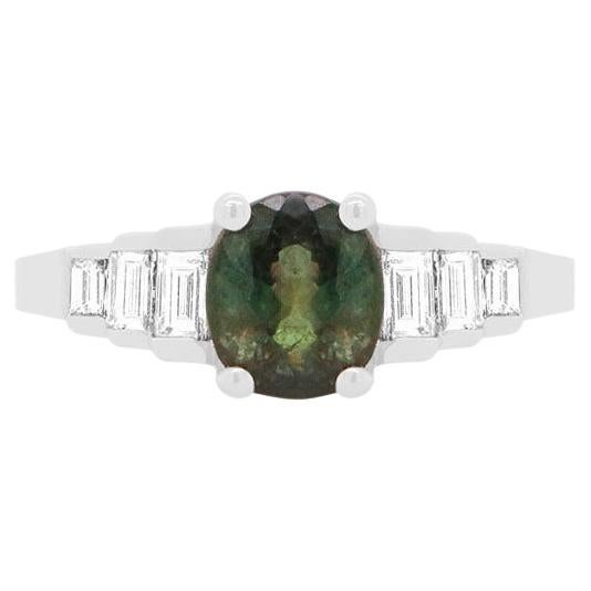AIG Certified Alexandrite Pear Shape Natural Color Change Baguette Diamond Ring For Sale