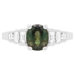 AIG Certified Alexandrite Pear Shape Natural Color Change Baguette Diamond Ring