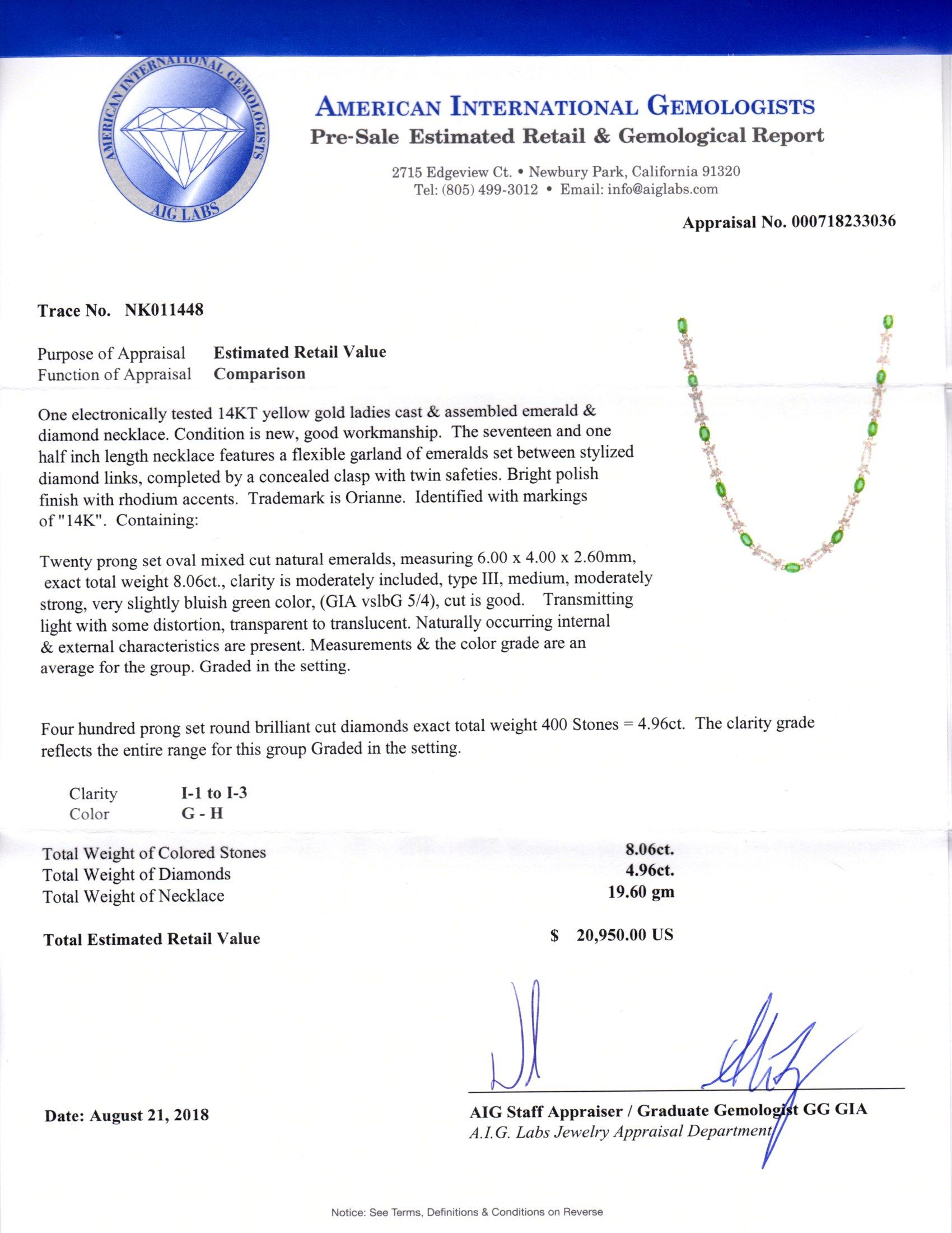 AIG Certified Emerald Diamond Necklace 8