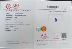 AIG Certified Faceted Blue Sapphire: 1.33 Carat Pear Cut Gemstone