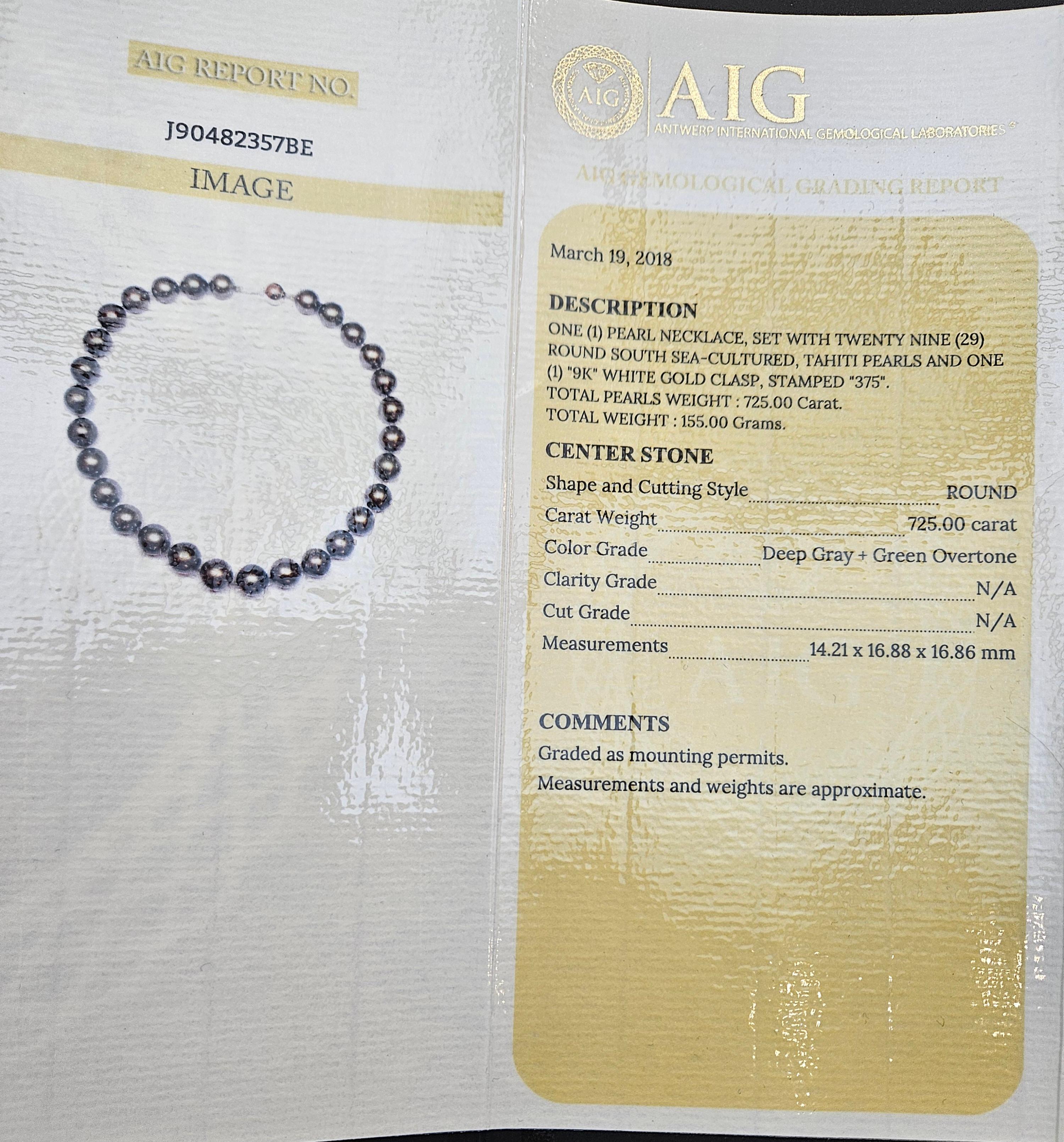 Collana di perle di Tahiti enormi certificate AIG Degradé 14 / 17 mm, armadietto in oro bianco in vendita 13
