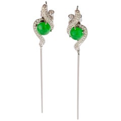 AIG Certified Intini Italy Jade Diamond 18 Karat White Gold Drop Dangle Earrings