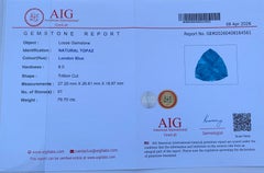 Gemma di Topazio Blu di Londra naturale certificata AIG: 79,70 carati taglio trilione