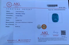 Gemma di Topazio Blu di Londra naturale certificata AIG: 88.49 carati con taglio a cuscino