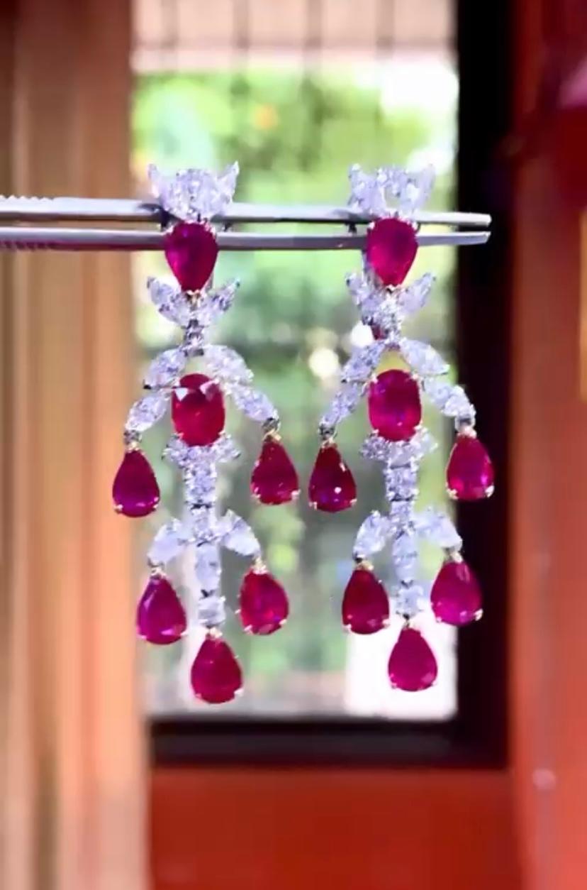 Pear Cut AIG certified of 10.33 ct  of Burma rubies and diamonds of 3.81 ct on earrings 