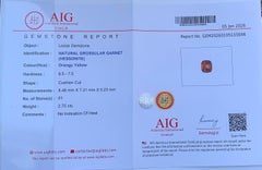 AIG Certified Orangy Yellow Grossular Garnet Gemstone: 2.75 Carat Cushion Cut