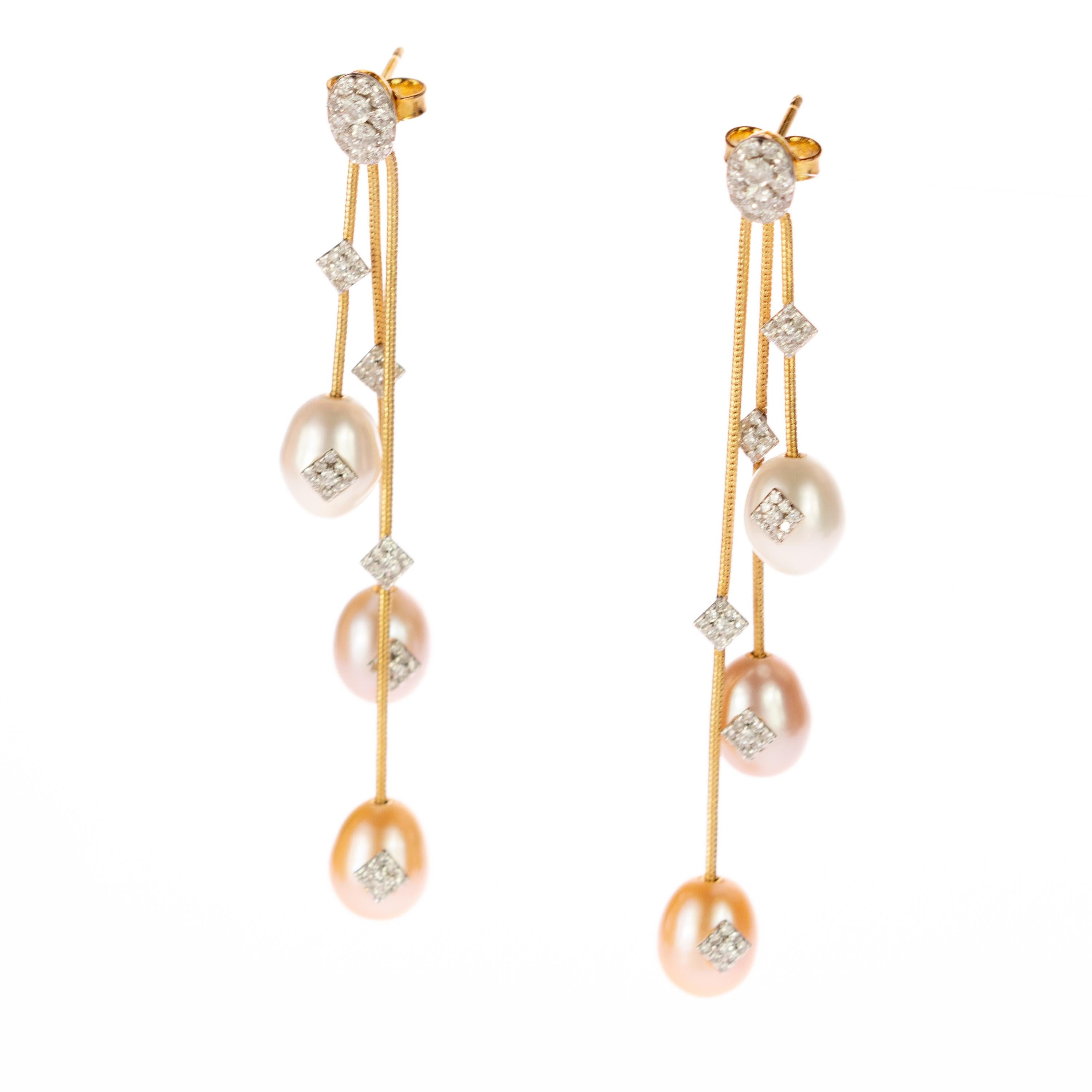 AIG Certified Pearl Diamond Stud Drop 18 Karat Yellow Gold Chain Dangle Earrings 2
