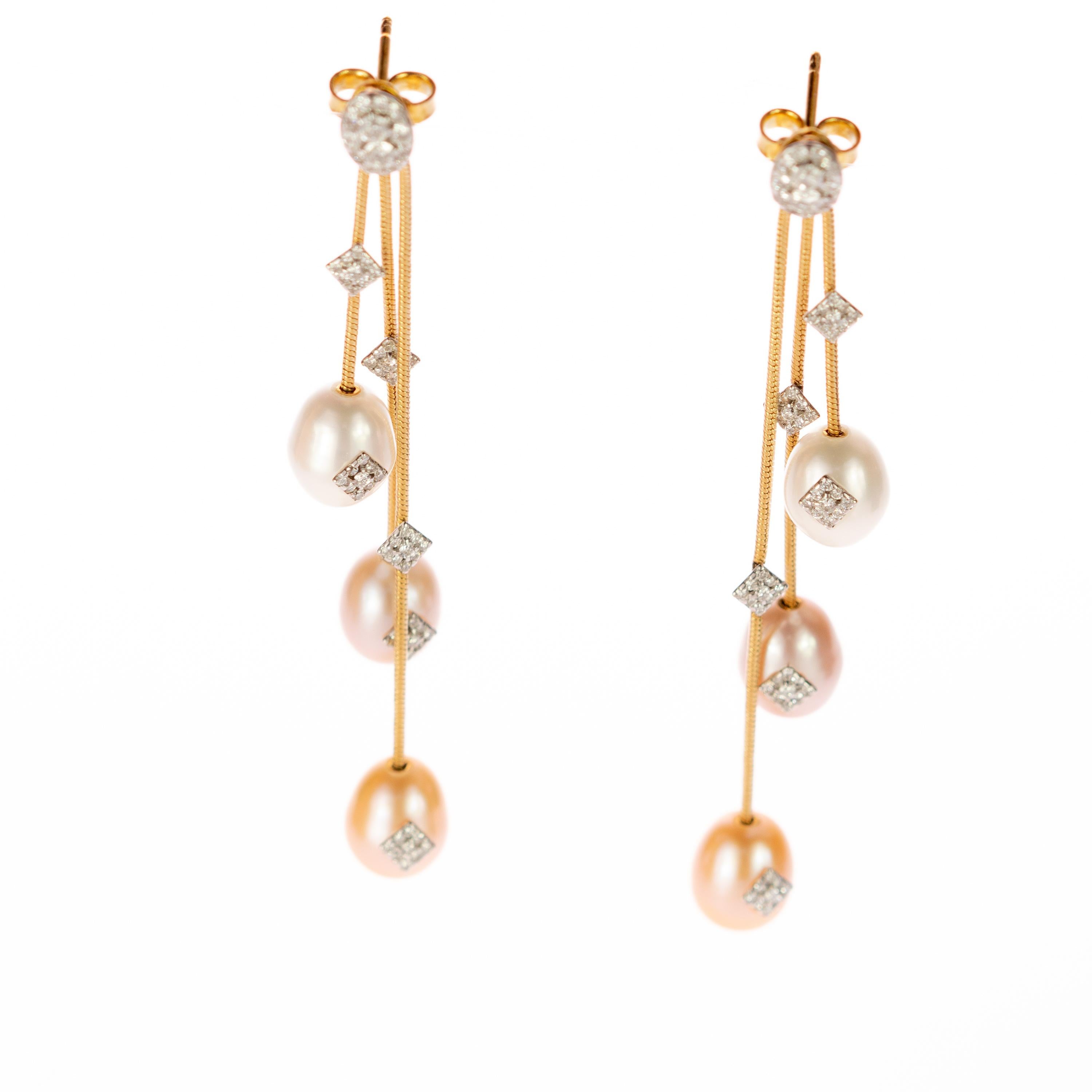 AIG Certified Pearl Diamond Stud Drop 18 Karat Yellow Gold Chain Dangle Earrings 3
