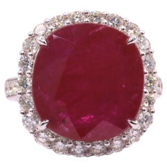 AIG Certified Rare 9.08 Carat Burma Ruby 
Diamond Ring in 18K White Gold