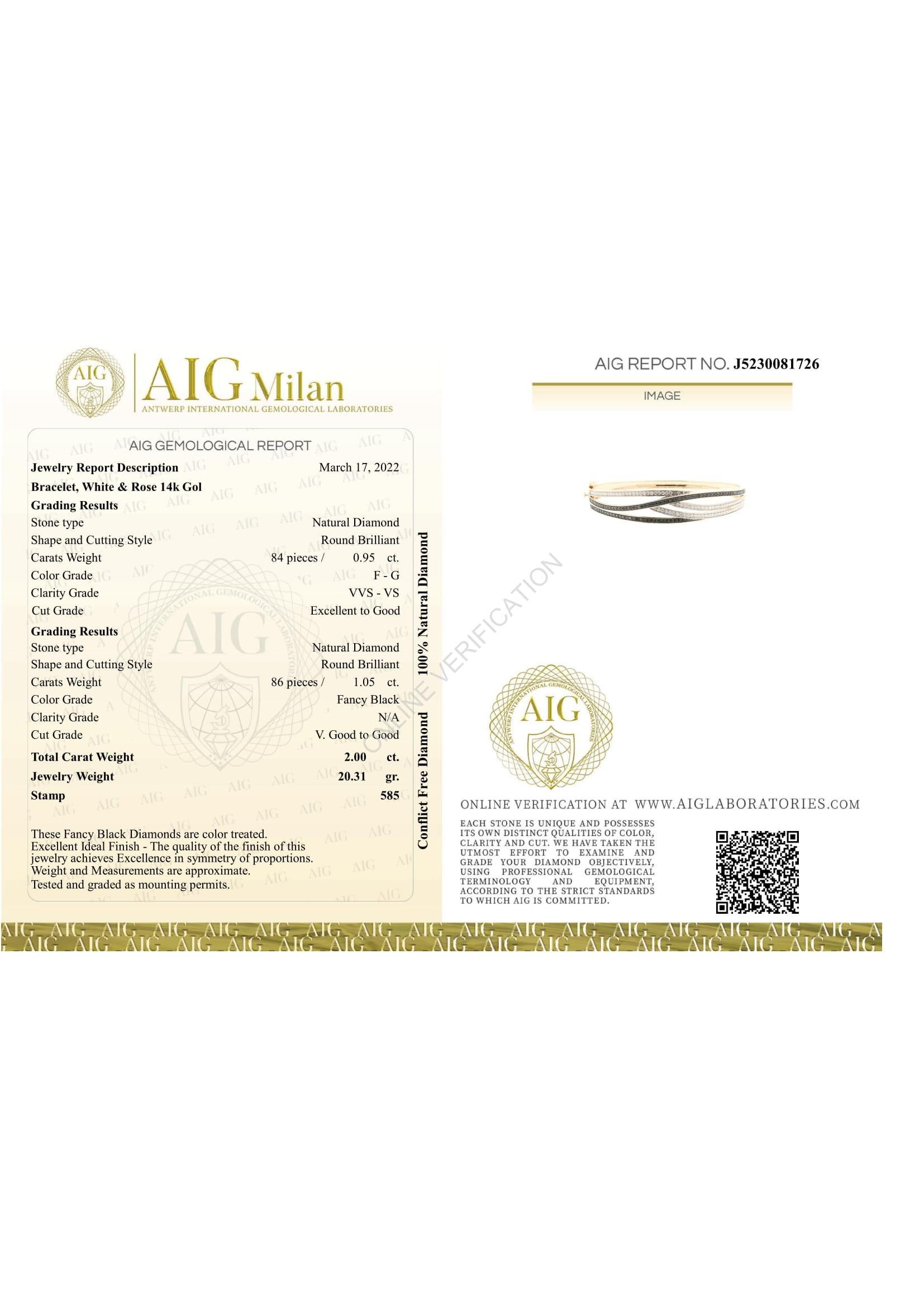 AIG Certified, Rose Gold Design Bracelet with White and Black Brilliant Diamond For Sale 2