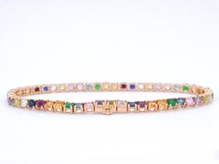 AIG Certified, Rose Golden Tennis Bracelet with Multi Color Gemstones
