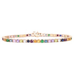 AIG Certified, Rose Golden Tennis Bracelet with Multi Color Gemstones