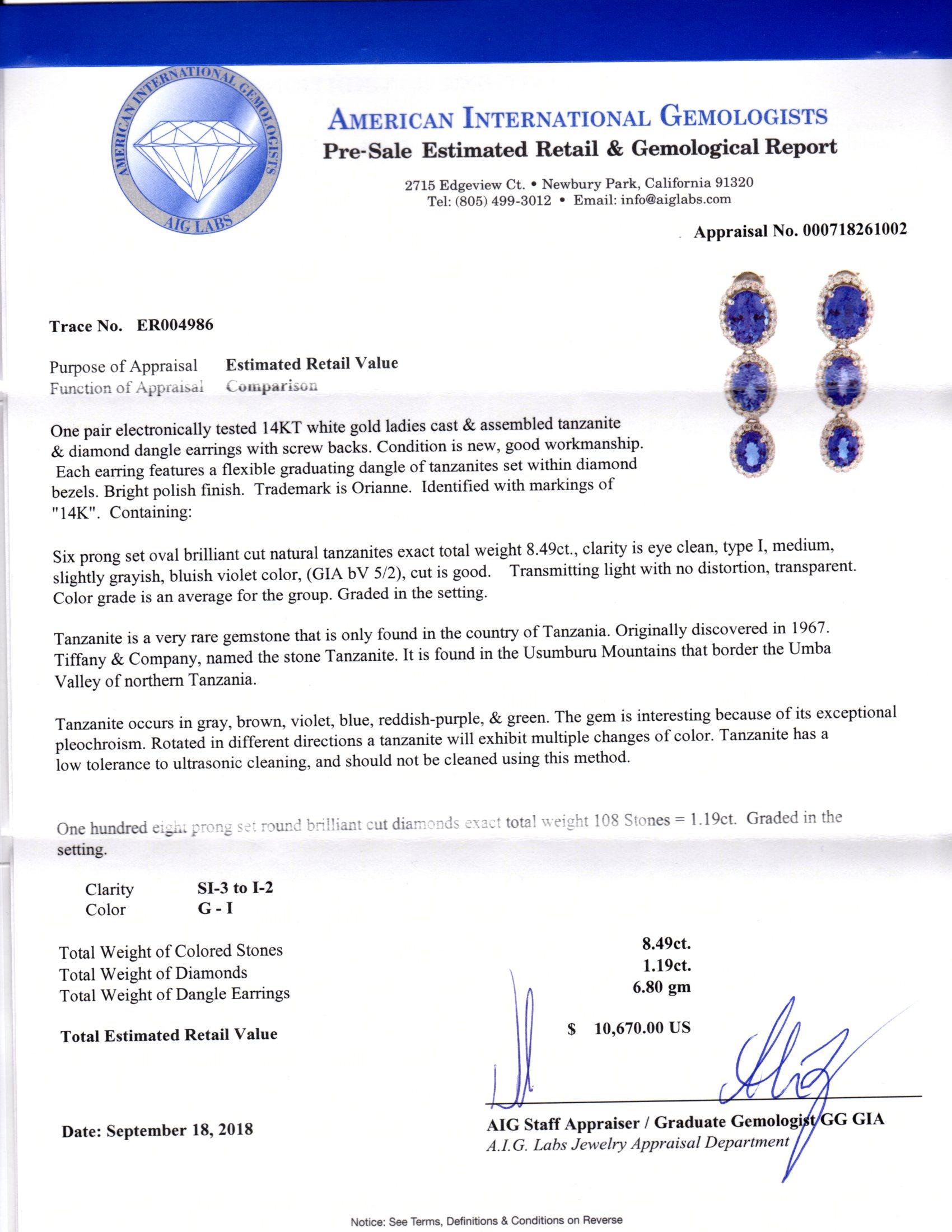 AIG Certified Tanzanite Diamond Earrings 6