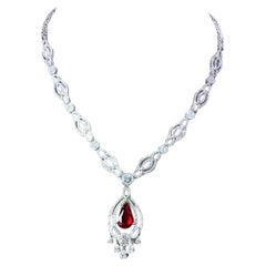 AIG Certified Untreated Mozambique Pigeon Blood Ruby Diamonds 18K Gold Necklace