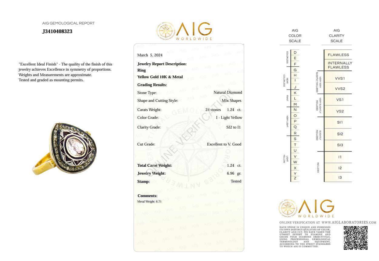 No Reserve Price!

Grading Results:
____________
Stone Type: Natural Diamonds
Shape: Mix Shapes
Carat: 1.24ct
Color: I - Light Yellow
Clarity: SI2 - I1

Jewelry Material: 10k Yellow Gold
Total Carat Weight: 1.24ct
Total Weight: 6.96g
Size: