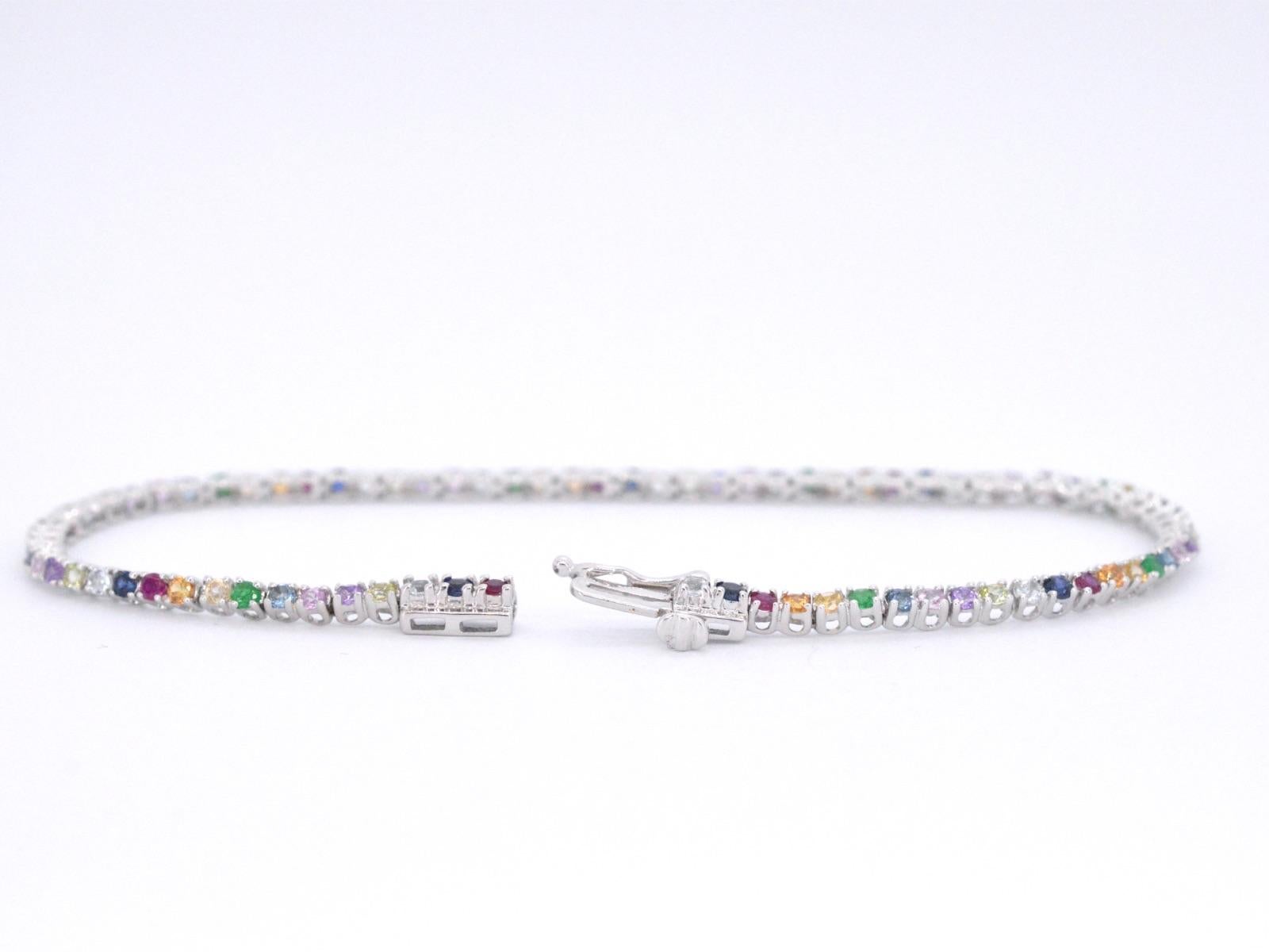 AIG Certified, White Golden Tennis Bracelet with Multi Color Gemstones In New Condition For Sale In AMSTELVEEN, NH