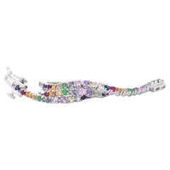AIG Certified, White Golden Tennis Bracelet with Multi Color Gemstones