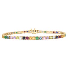 Bracciale Tennis d'oro giallo certificato AIG con gemme multicolore