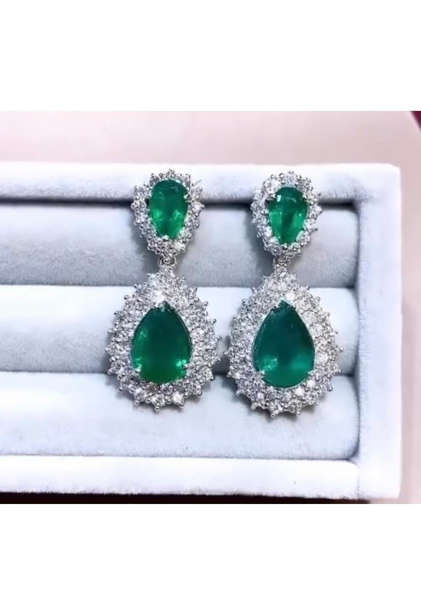 AIG Cetified 10.30 Carat Zambian Emeralds  3.80 Ct Diamonds 18K Gold Earrings  For Sale 1