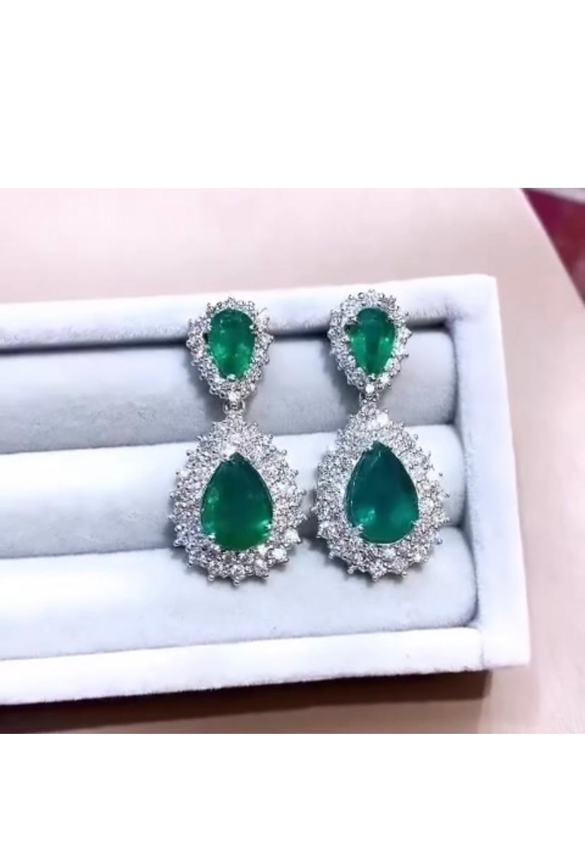 AIG Cetified 10.30 Carat Zambian Emeralds  3.80 Ct Diamonds 18K Gold Earrings  For Sale 2