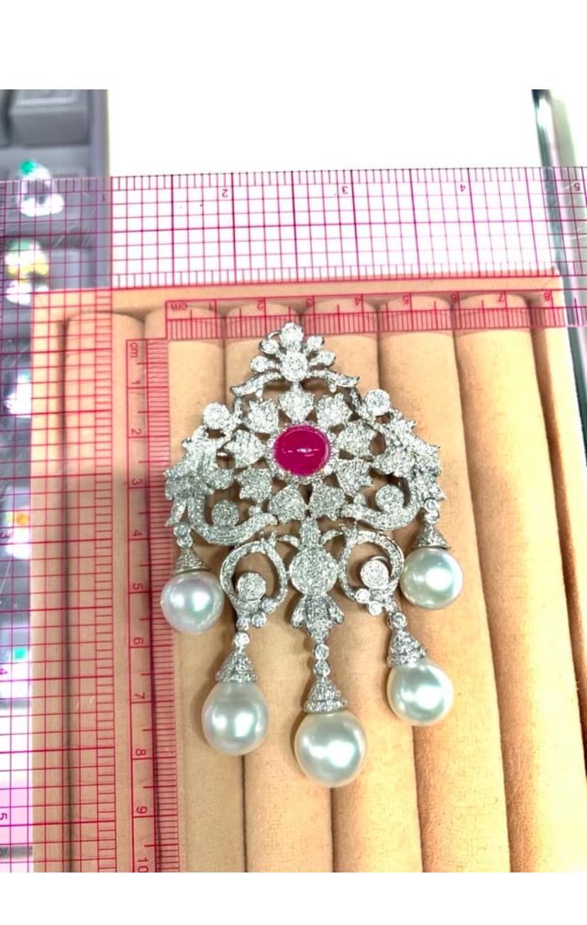 Pendentif en perles des mers du Sud certifiées AIG-GIT, diamants 7,20 carats, rubis de Birmanie 6,20 carats en vente 2