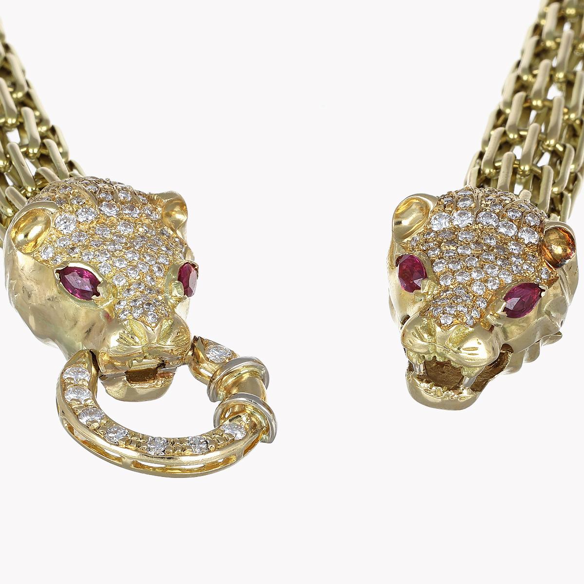 AIG Panther Parure Diamonds 5.79 Ct Marquise Rubies 2 Ct 18Kt Gold Set 3 Pieces In Excellent Condition For Sale In Bergamo, BG