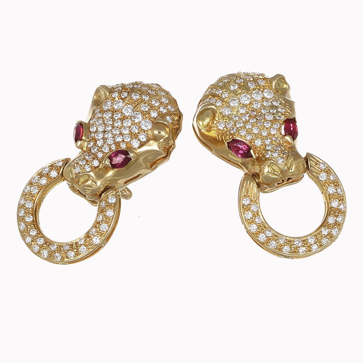 AIG Panther Parure Diamonds 5.79 Ct Marquise Rubies 2 Ct 18Kt Gold Set 3 Pieces For Sale 3
