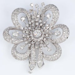 Aig Vintage Flower Brooch 4.80 ct White Diamonds Mixed Cut 18 Kt White Gold