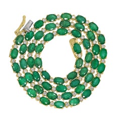 AIGL Appraised 32.0ct Emerald 1.75ct White Diamond Gold Tennis Necklace