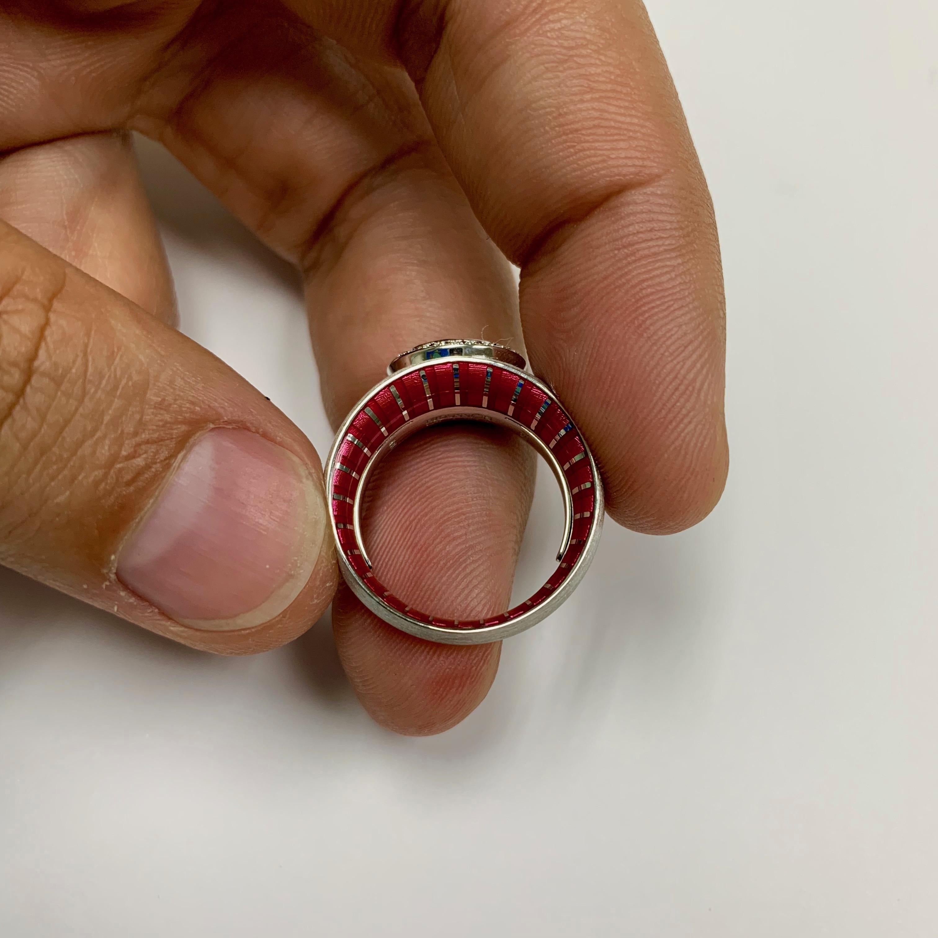 18 Karat Weißgold Ring mit 2,01 Karat Rubin-Diamant-Emaille, AIGL-zertifiziert im Angebot 3
