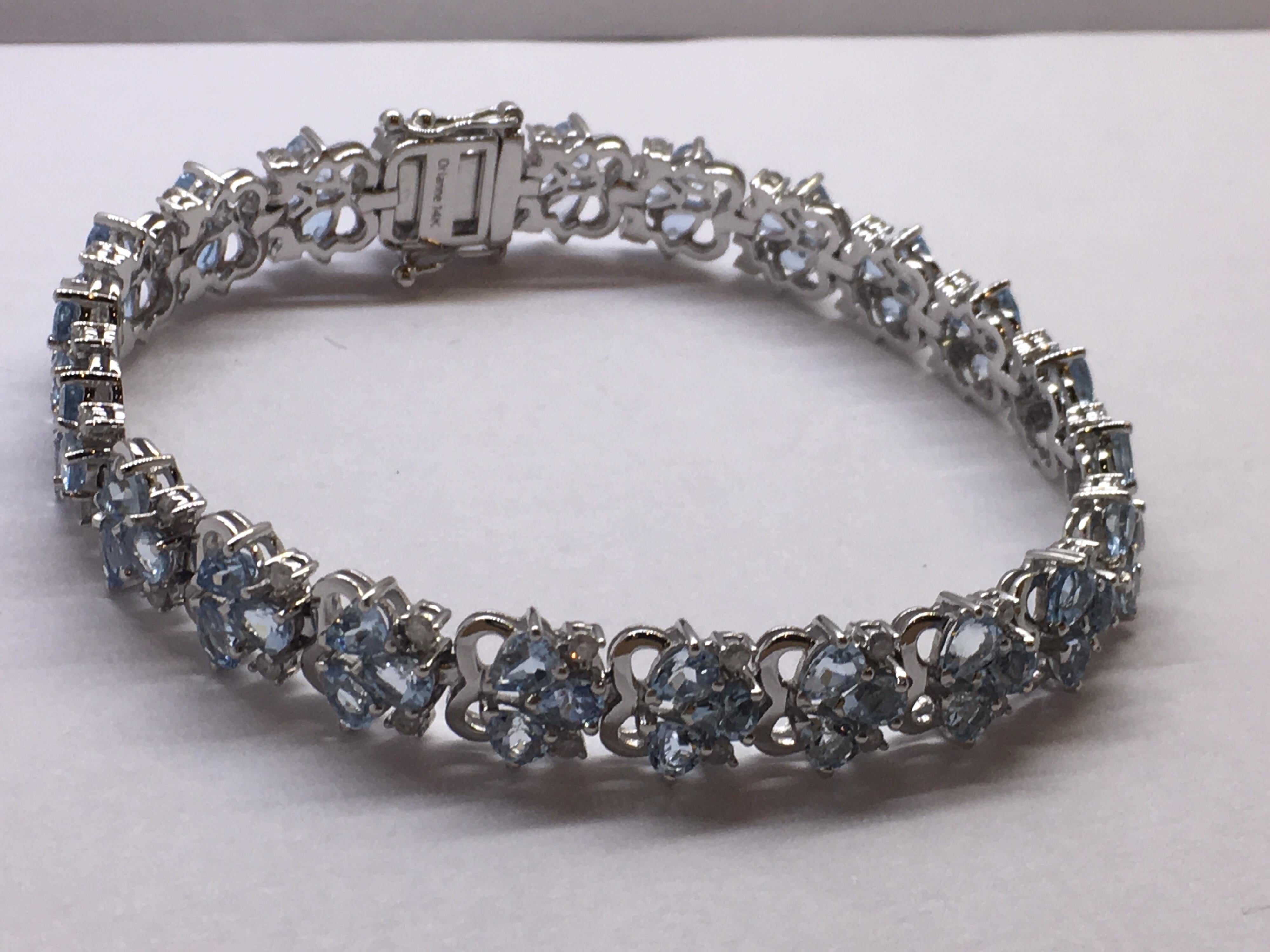 Art Nouveau AIGL Certified Diamond Aquamarine Bracelet Set in White Gold
