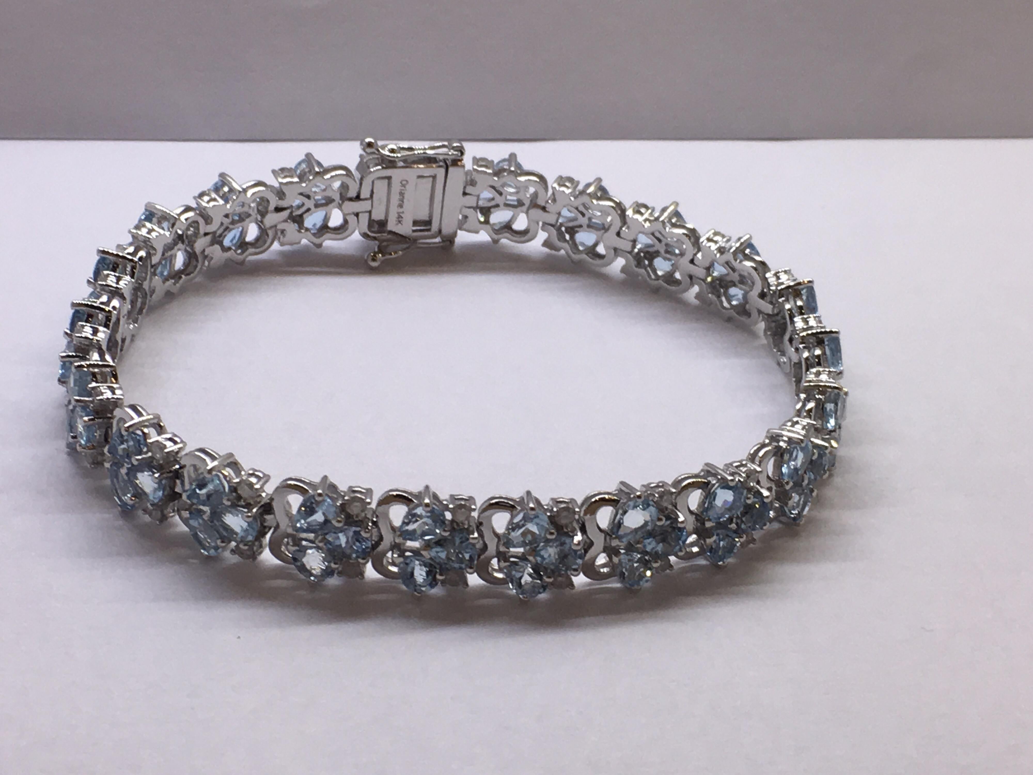 Pear Cut AIGL Certified Diamond Aquamarine Bracelet Set in White Gold