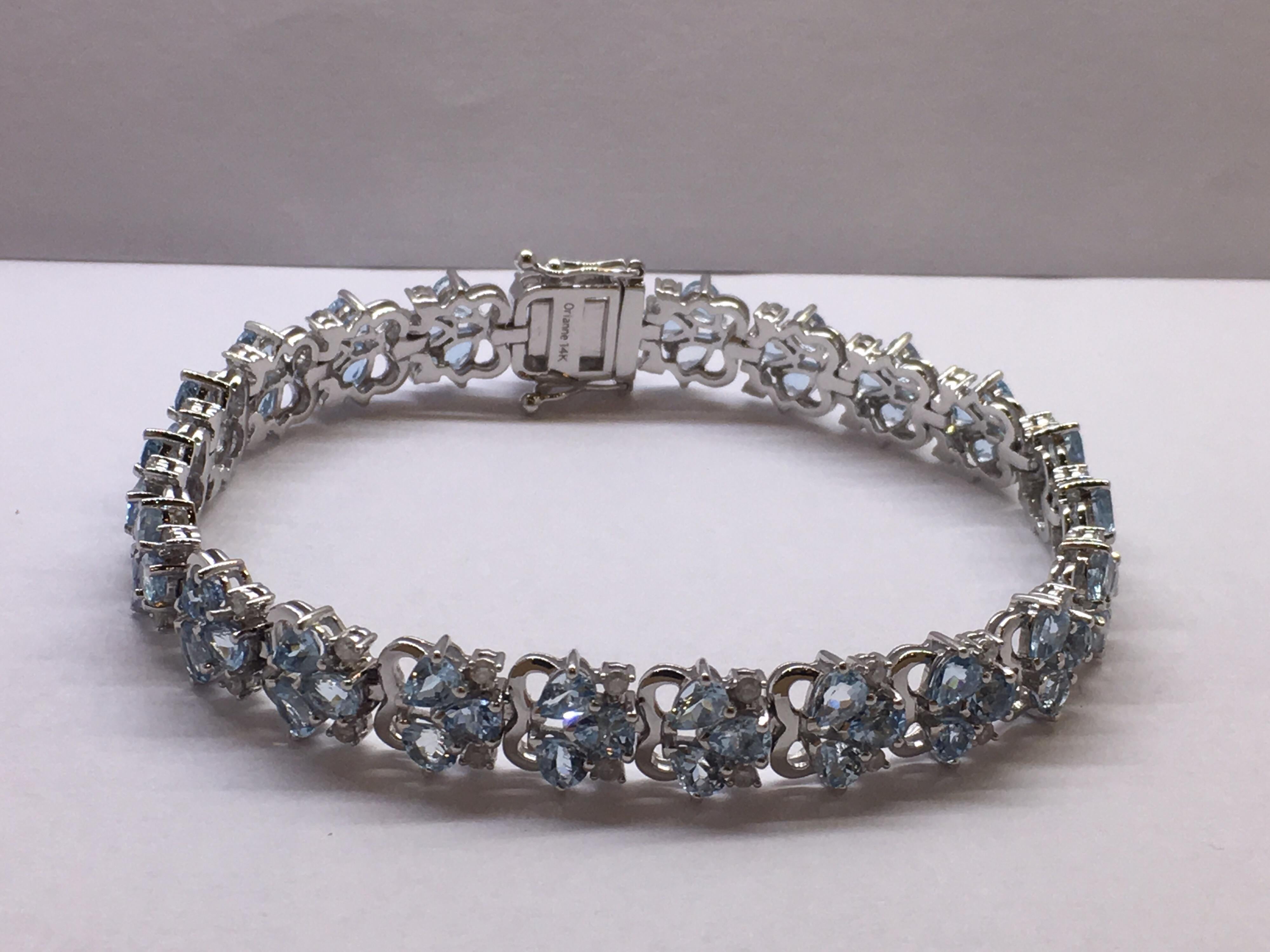 AIGL Certified Diamond Aquamarine Bracelet Set in White Gold In New Condition In Trumbull, CT