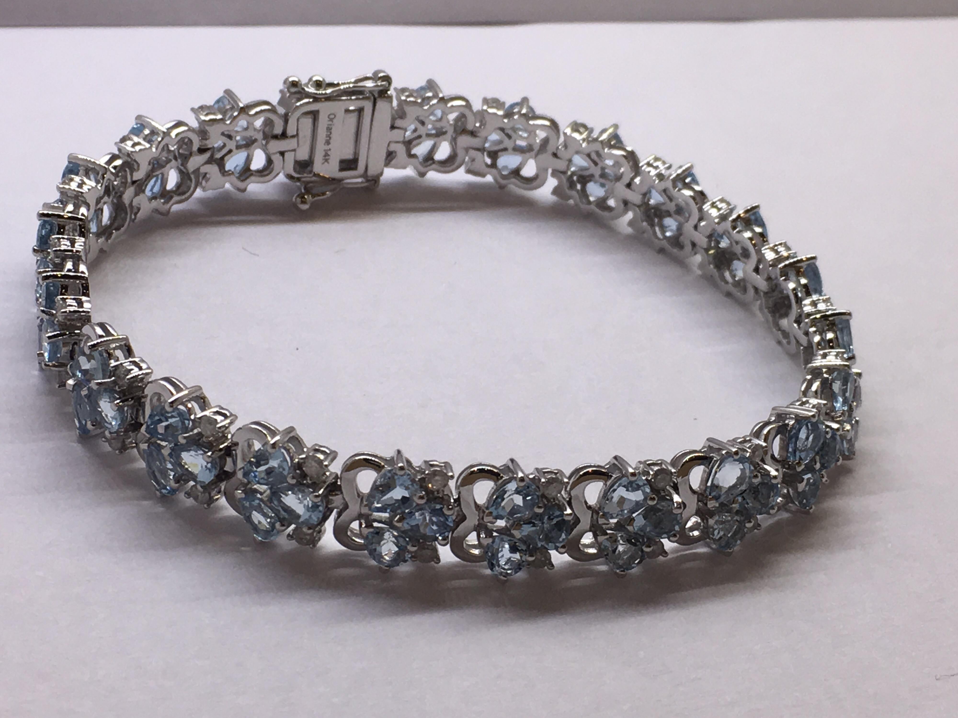 Women's AIGL Certified Diamond Aquamarine Bracelet Set in White Gold