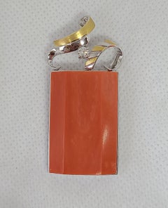 AIGL Certified Natural Coral and Diamond 14K Gold Pendant