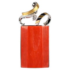 AIGL Certified Natural Coral and Diamond 14K Gold Pendant