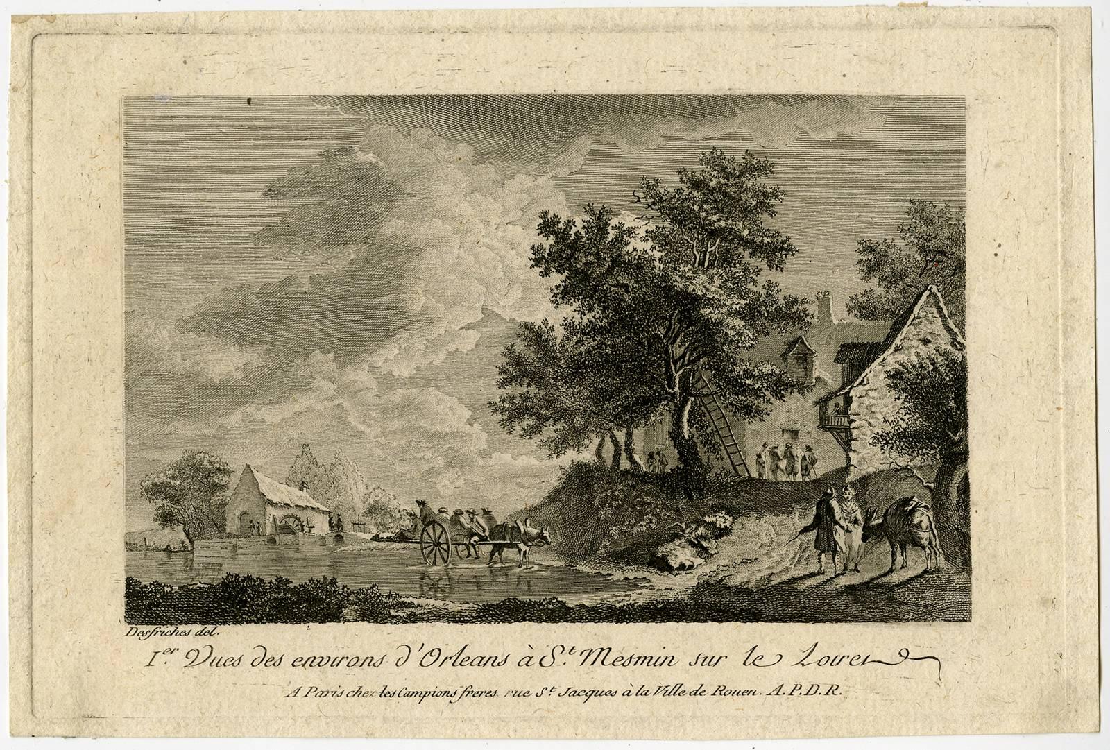 Aignan-Thomas Desfriches Landscape Print - 1er Vues des environs d'Orleans à St. Mesmin sur le Loire.