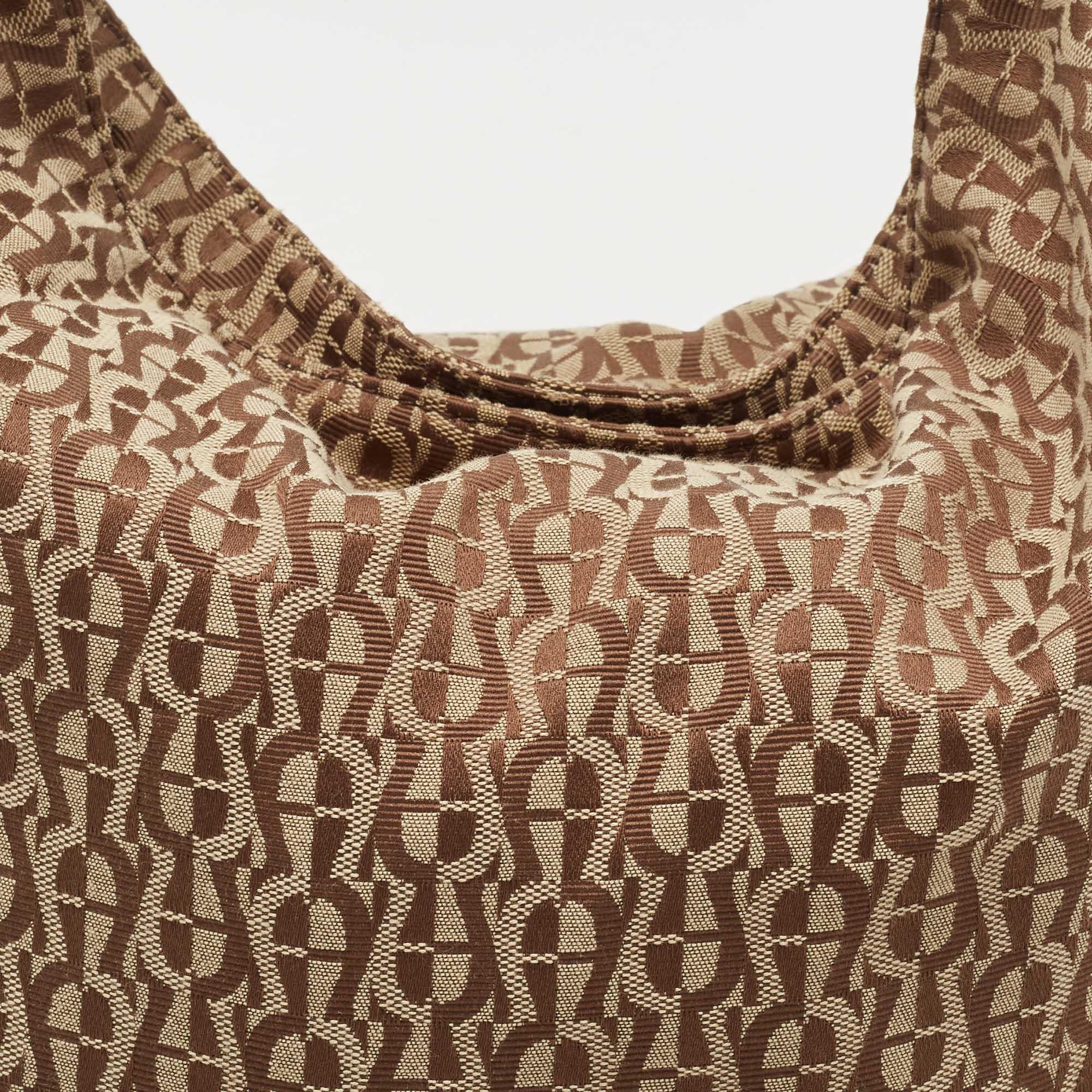 Aigner Beige/Brown Monogram Canvas and Leather Side Zip Hobo For Sale 1