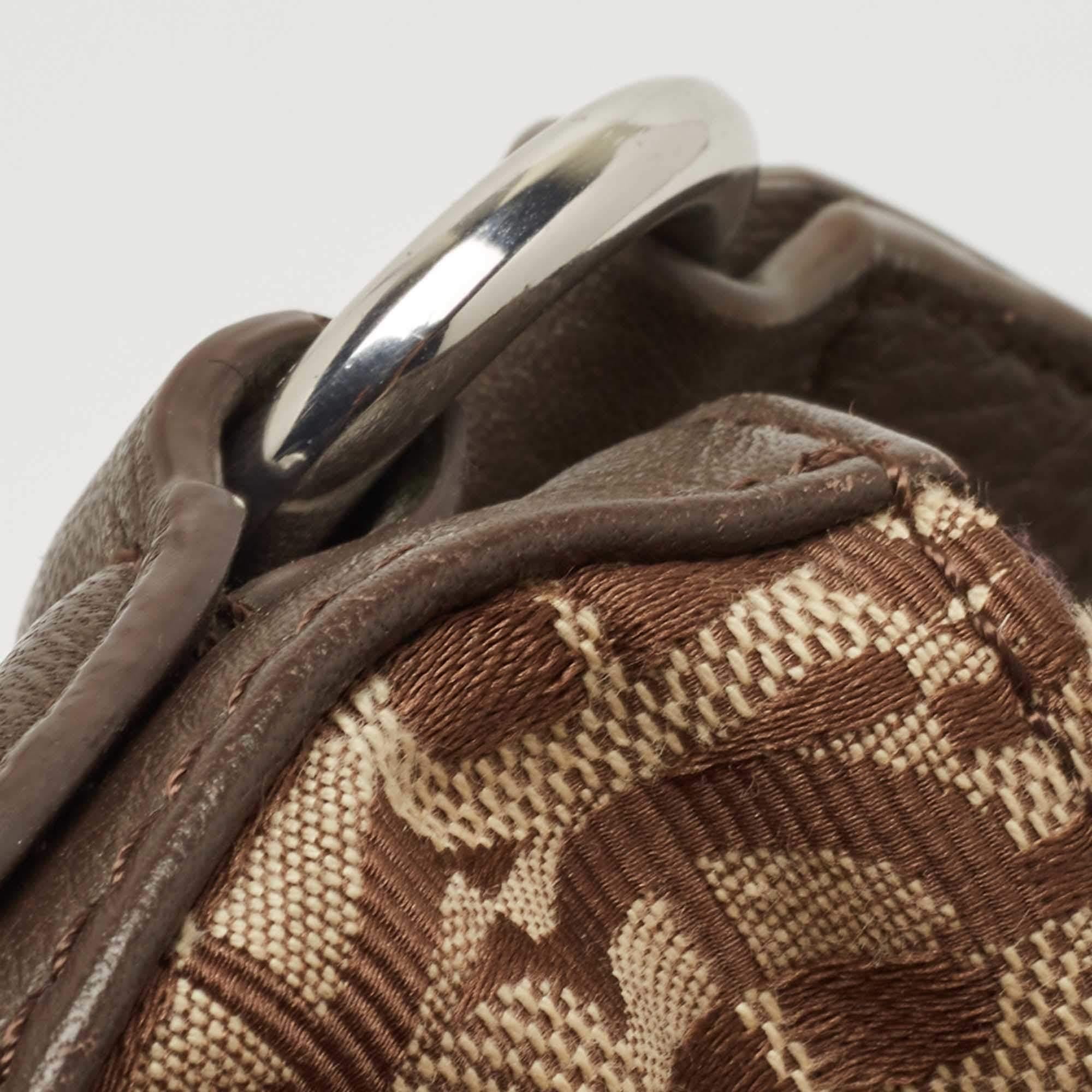 Aigner Beige/Brown Monogram Canvas and Leather Side Zip Hobo For Sale 2