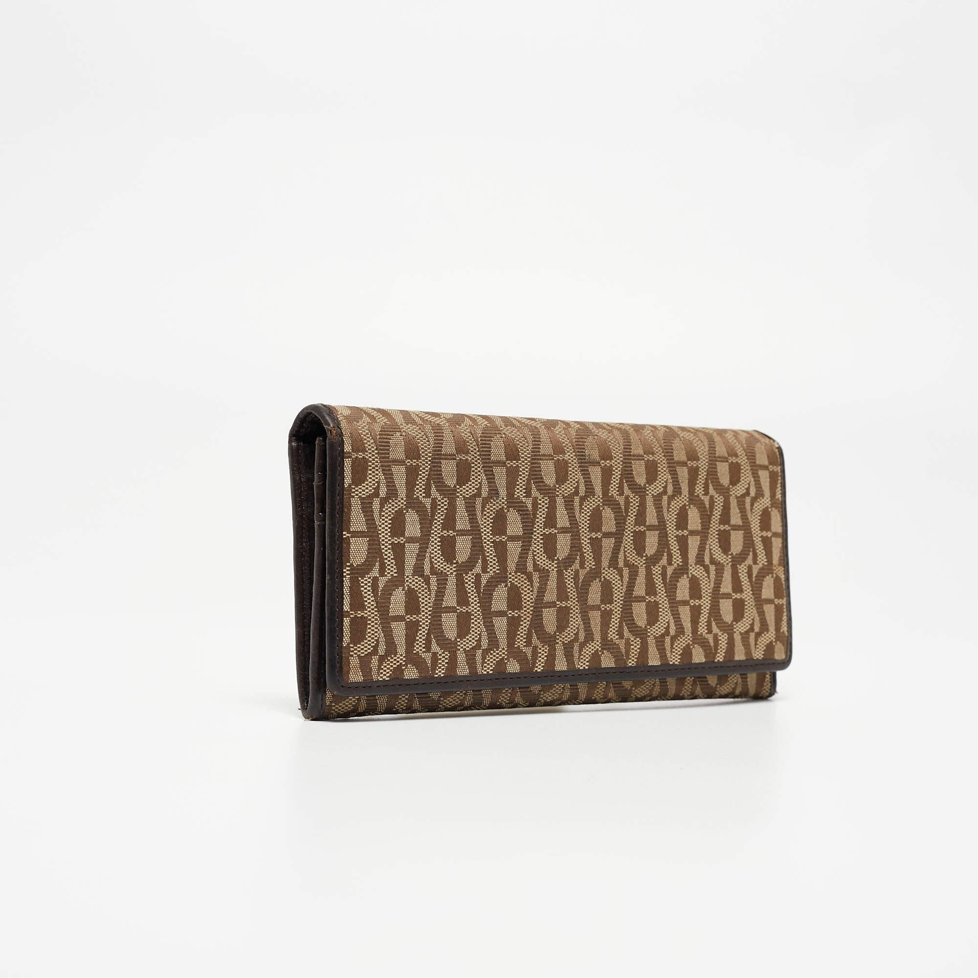 Aigner Beige/Brown Signature Canvas and Leather Flap Continental Wallet For Sale 1