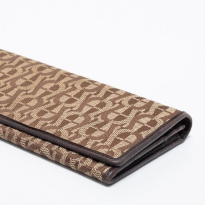 Portafoglio continentale con patta in tela e pelle Aigner Beige/Marrone in vendita 1