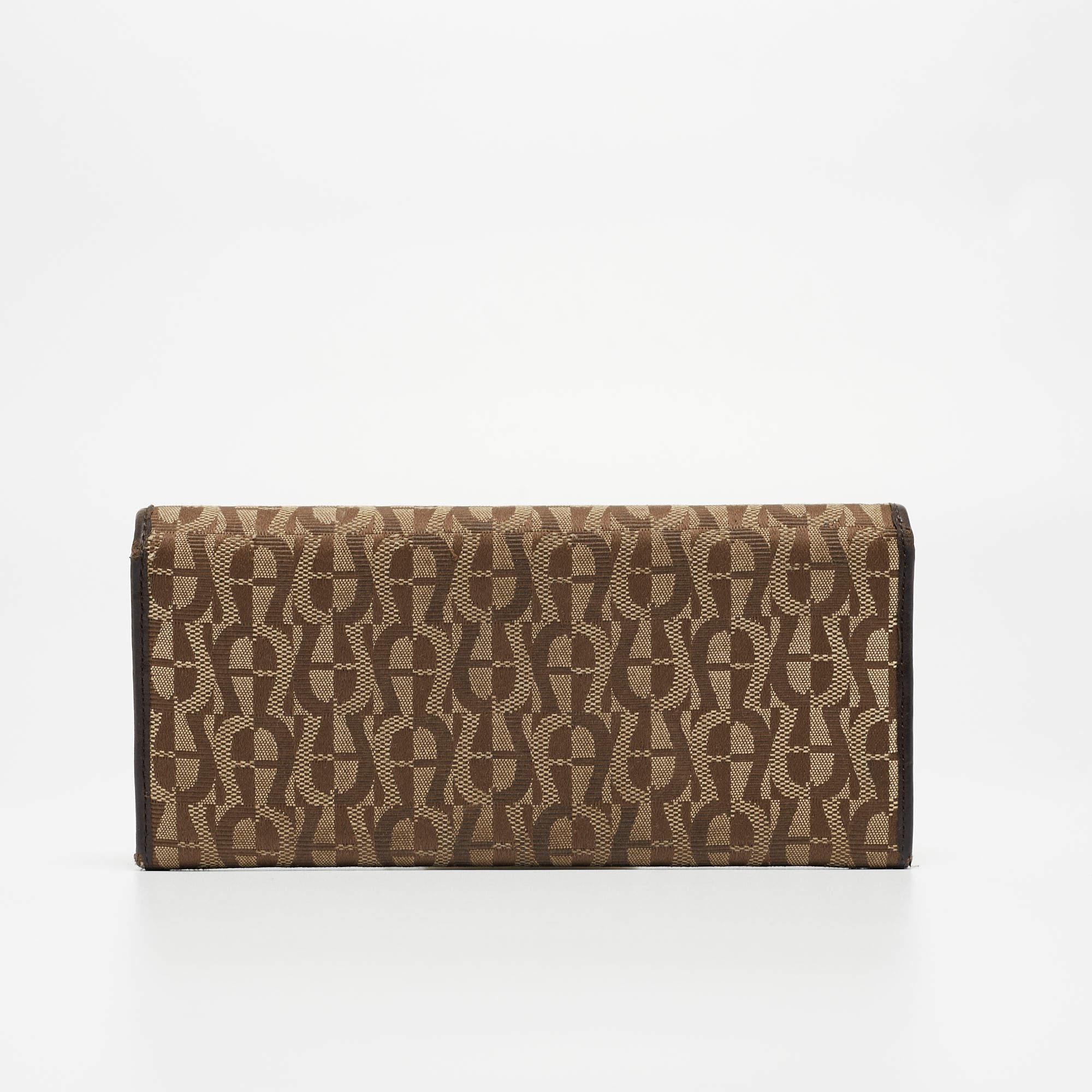 Aigner Beige/Brown Signature Canvas and Leather Flap Continental Wallet For Sale 2