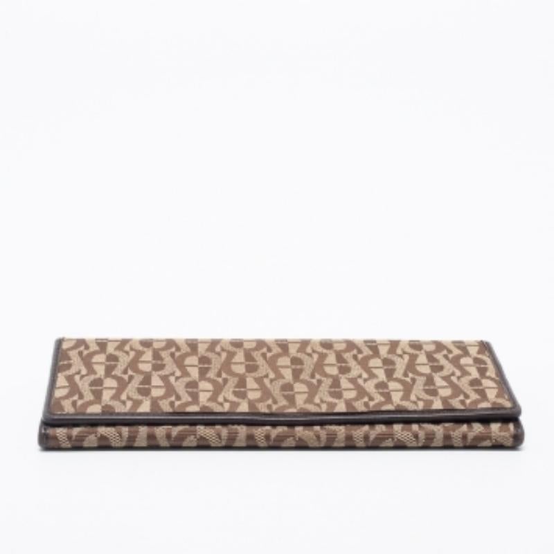Portafoglio continentale con patta in tela e pelle Aigner Beige/Marrone in vendita 2