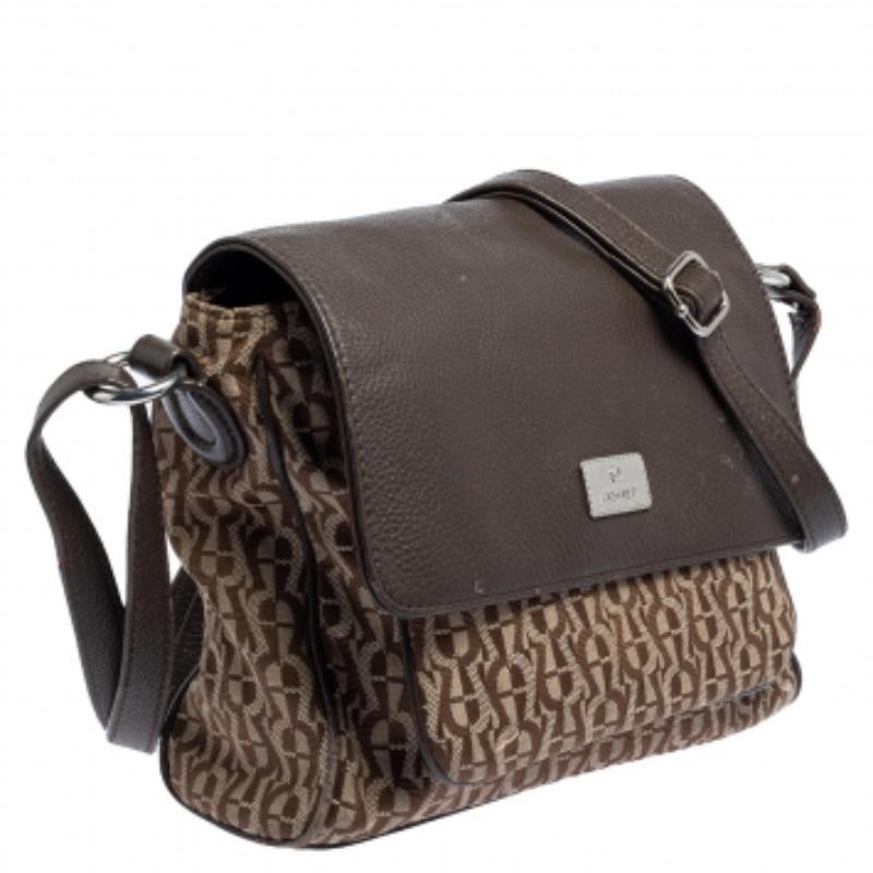 Aigner Beige/Brown Signature Canvas and Leather Flap Shoulder Bag For Sale 6