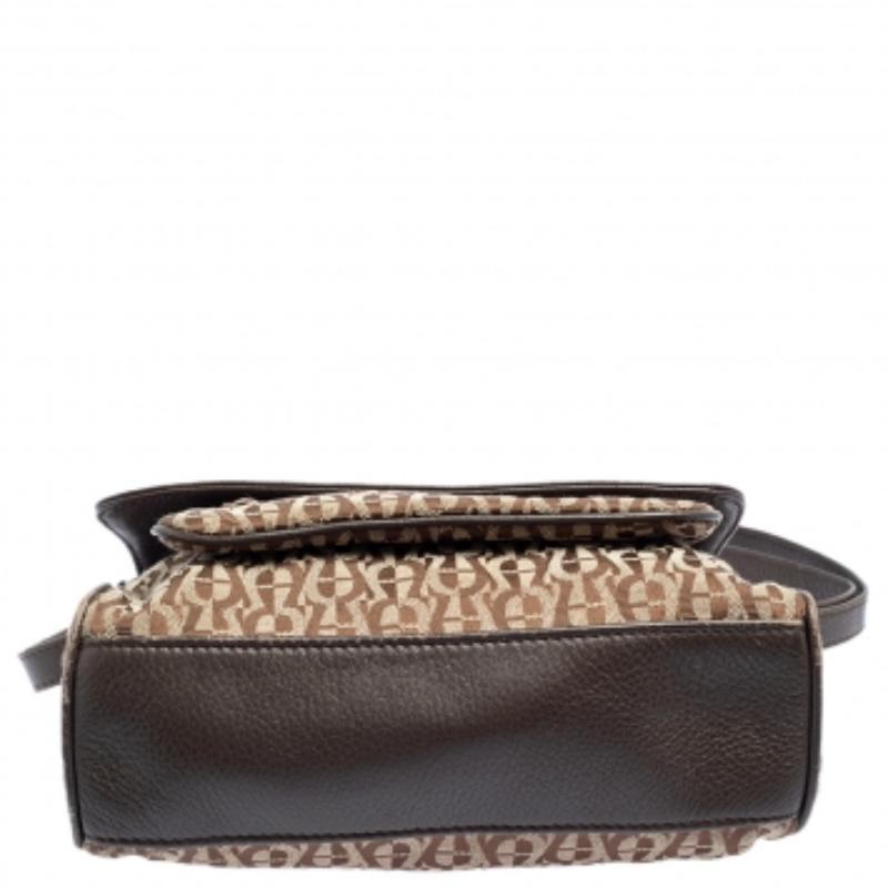 Aigner Beige/Brown Signature Canvas and Leather Flap Shoulder Bag For Sale 1