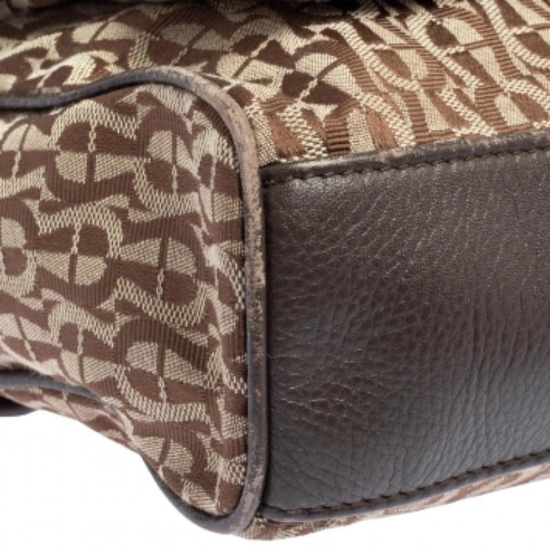 Aigner Beige/Brown Signature Canvas and Leather Flap Shoulder Bag For Sale 2