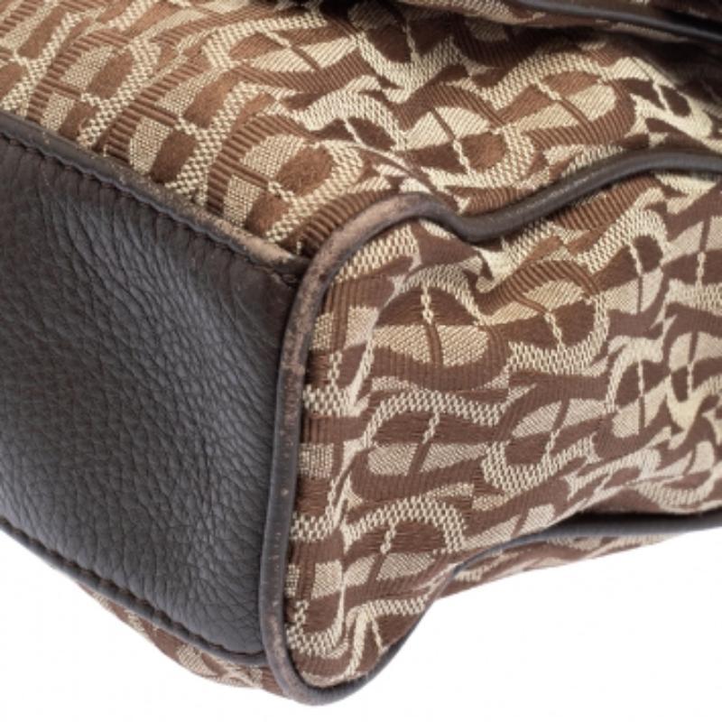 Aigner Beige/Brown Signature Canvas and Leather Flap Shoulder Bag For Sale 3