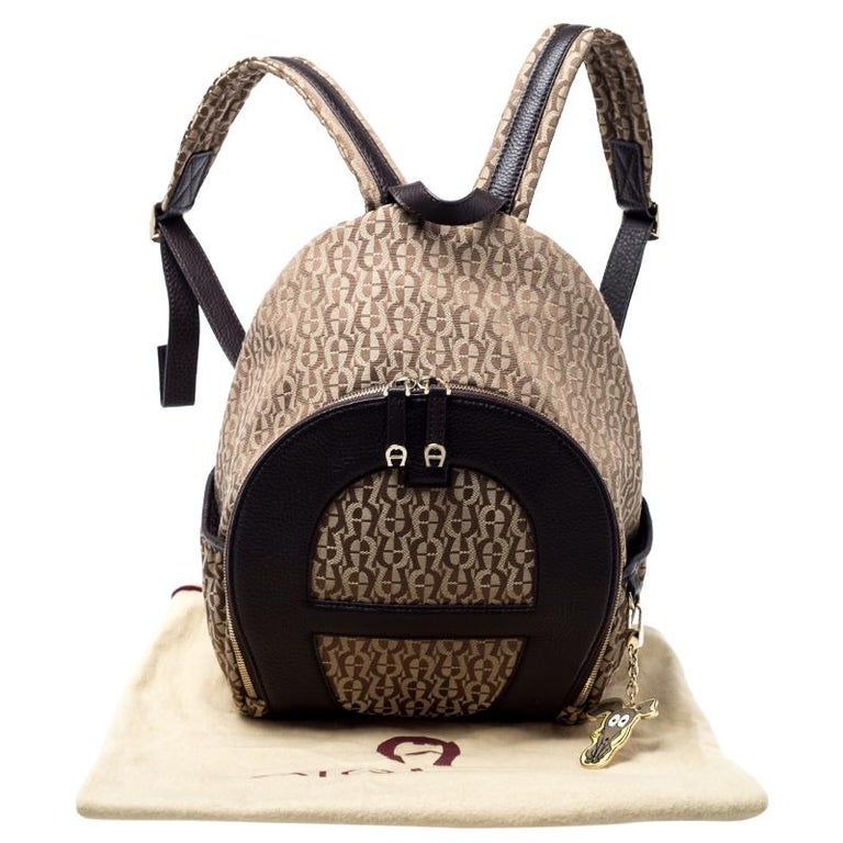 Aigner Beige/Brown Signature Canvas and Leather Icon Backpack For Sale
