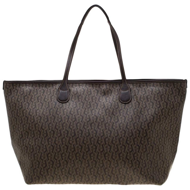 Aigner Beige/Brown Signature Coated Canvas Shopper Tote at 1stDibs